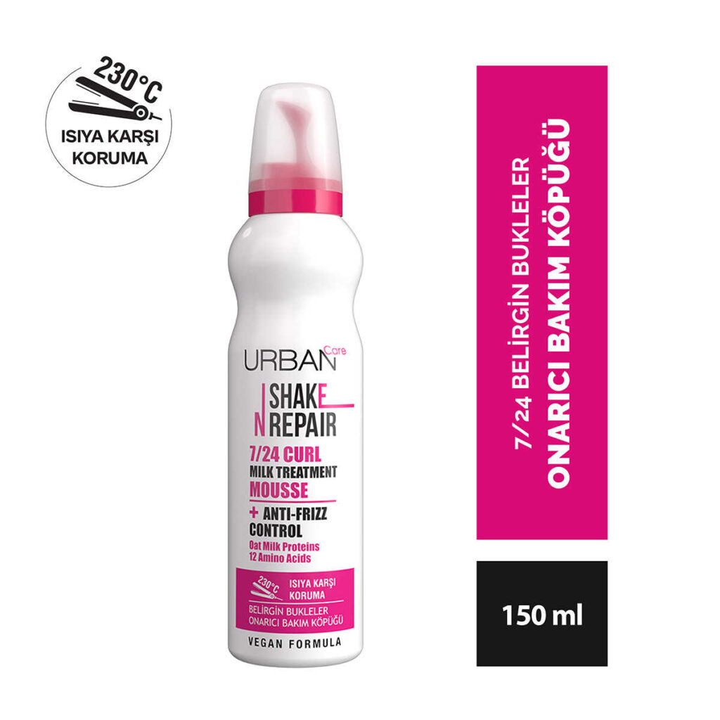 موس مو اوربان کر شیک اَن ریپیر ۷/۲۴ مخصوص موهای فر حجم ۱۵۰ میل اورجینال Urban Care Shake N Repair 7/24 Curl Milk Treatment Mousse 150ml مخصوص موهای فر و مجعد، بازسازی و تفکیک فرها، ضد وز و بدون آبکشی